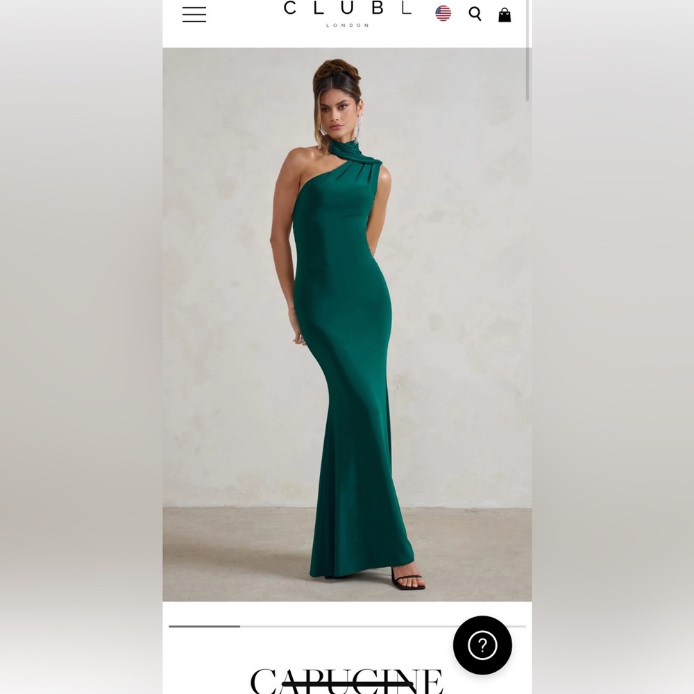 Club London Dark Green Asymmetric Draped Maxi Dress- Size 6